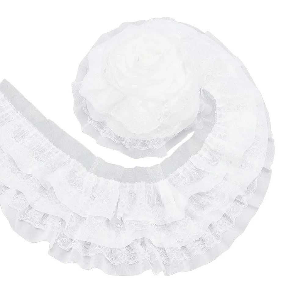 BENECREAT Dentelle Volants Blanche 13cm x 2,5m Mousseline