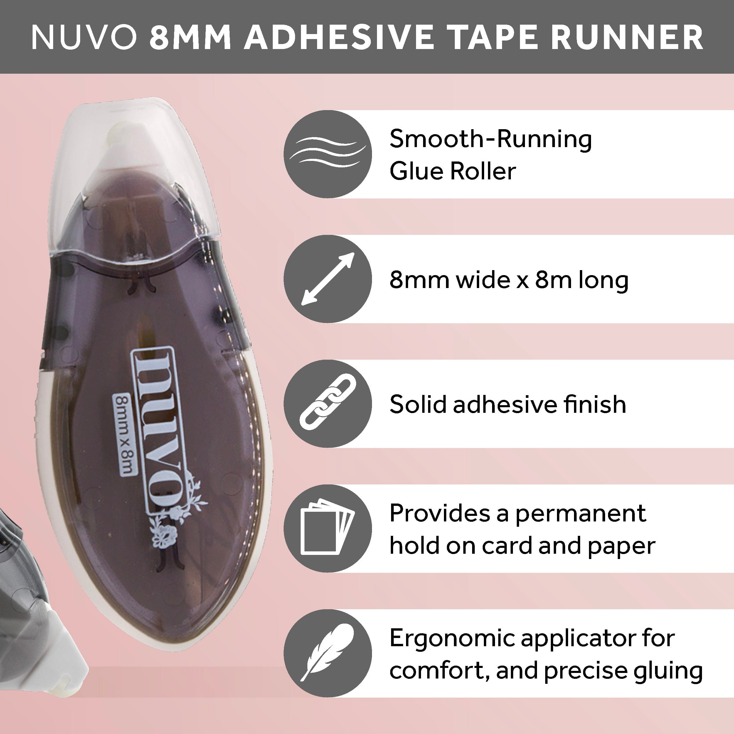 Nuvo Tape Runner Maxi Dérouleur Colle 8 mm x 8 m Papier