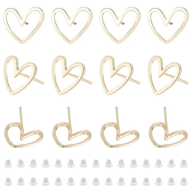 BENECREAT Clous d'oreilles cœur plaqué or 18K 16 pcs