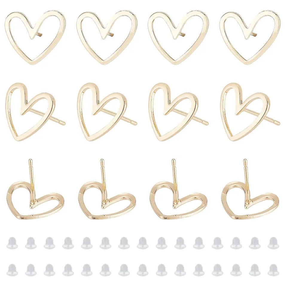BENECREAT Clous d'oreilles cœur plaqué or 18K 16 pcs