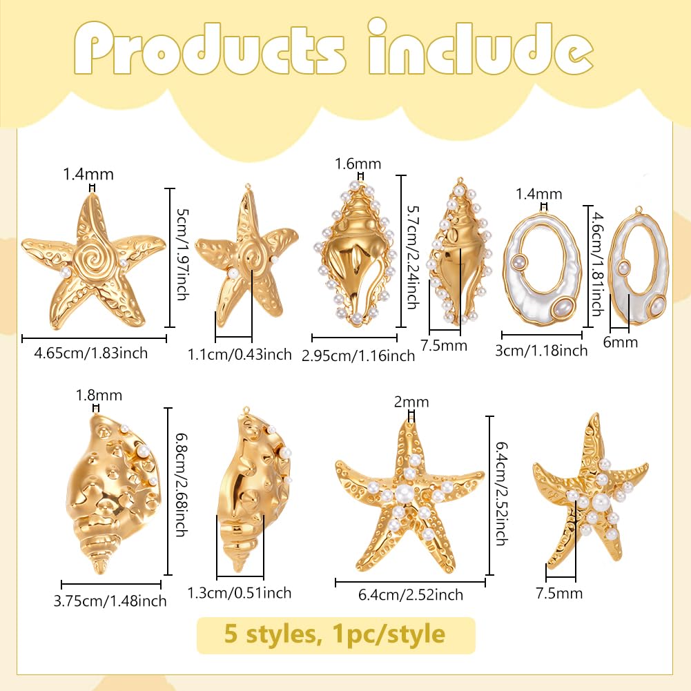 BENECREAT Charms océan acier doré 5 pcs étoile mer