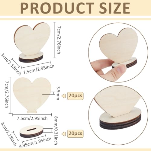 BENECREAT Marque-places bois cœur 20 pcs 75 mm mariage