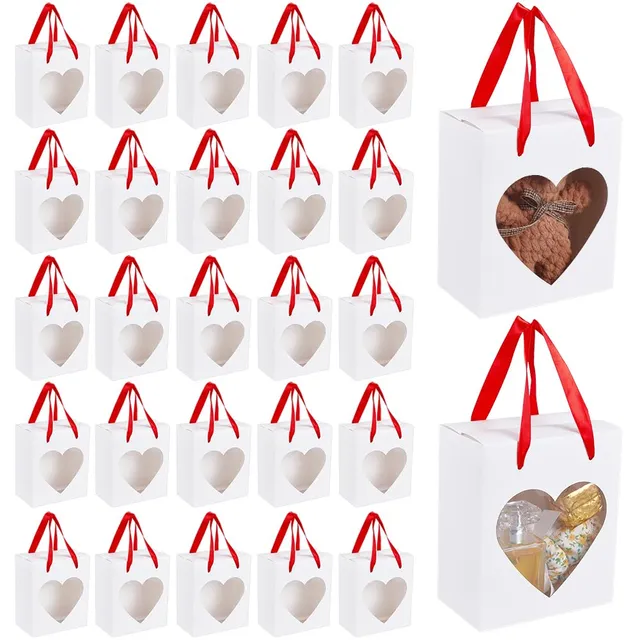 BENECREAT boîtes cadeau blanches cœur ruban 16,5cm lot 30