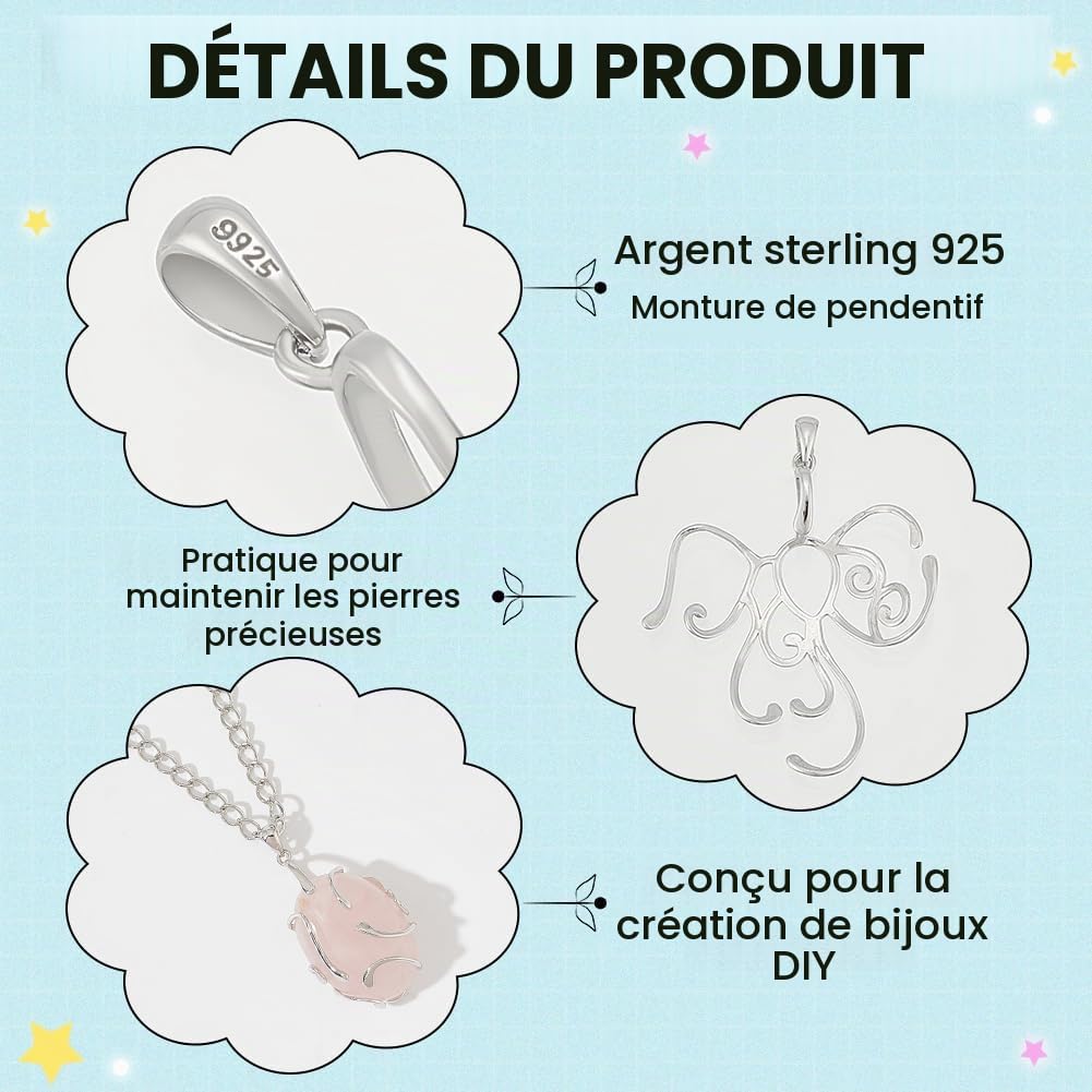 BENECREAT Support Pendentif Argent 925 Griffe Irrégulier