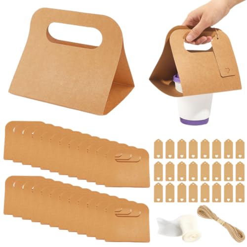 BENECREAT Porte-Gobelets Papier Kraft Poignée x24 Trou 8cm