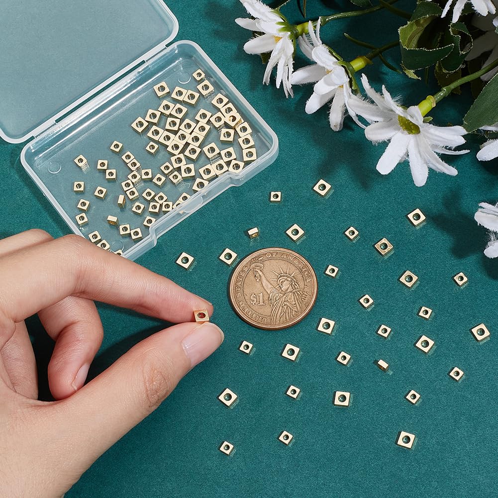 BENECREAT Perles Carrées Plaqué Or 18K 100 pcs 3mm 4mm laiton