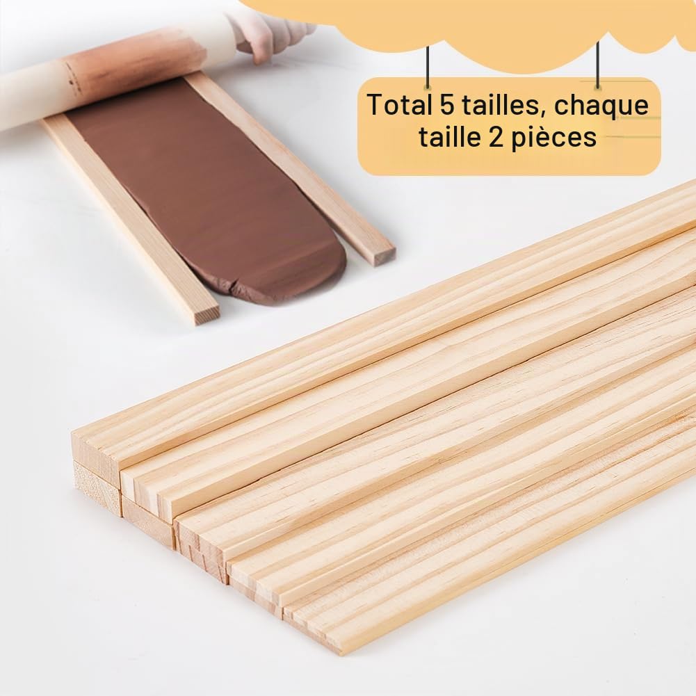 BENECREAT Guides Épaisseur Argile Poterie 10pcs 5 Tailles Bois