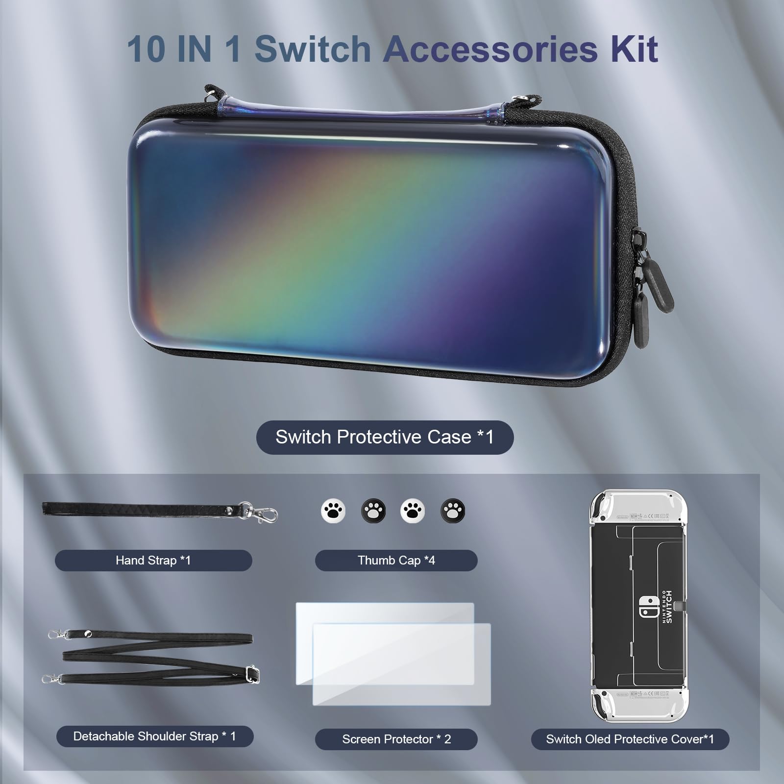 JYPS Pochette Transport Switch OLED Noire 10 en 1 Rigide