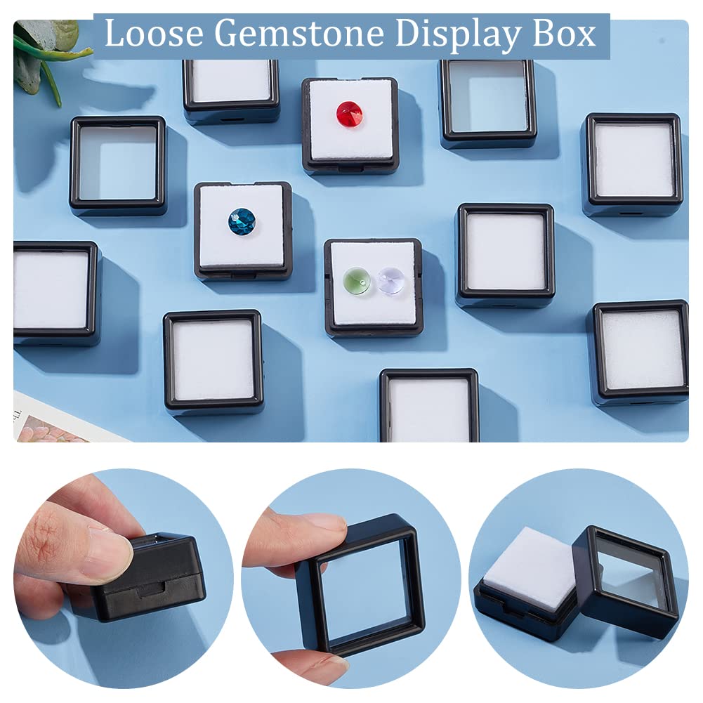BENECREAT 12 boîtes bijoux noires 3 cm transparent