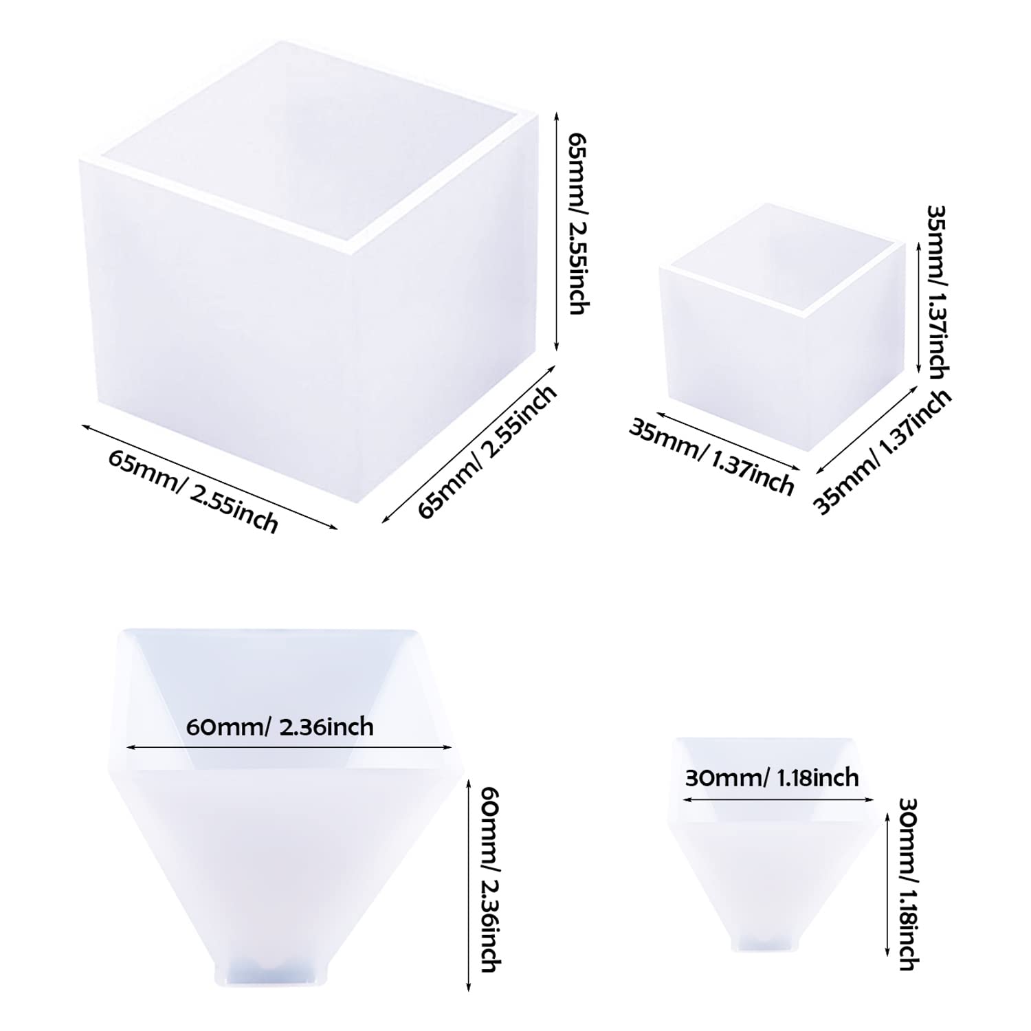 Cayway moule silicone résine pyramide cube 4 pcs stickers