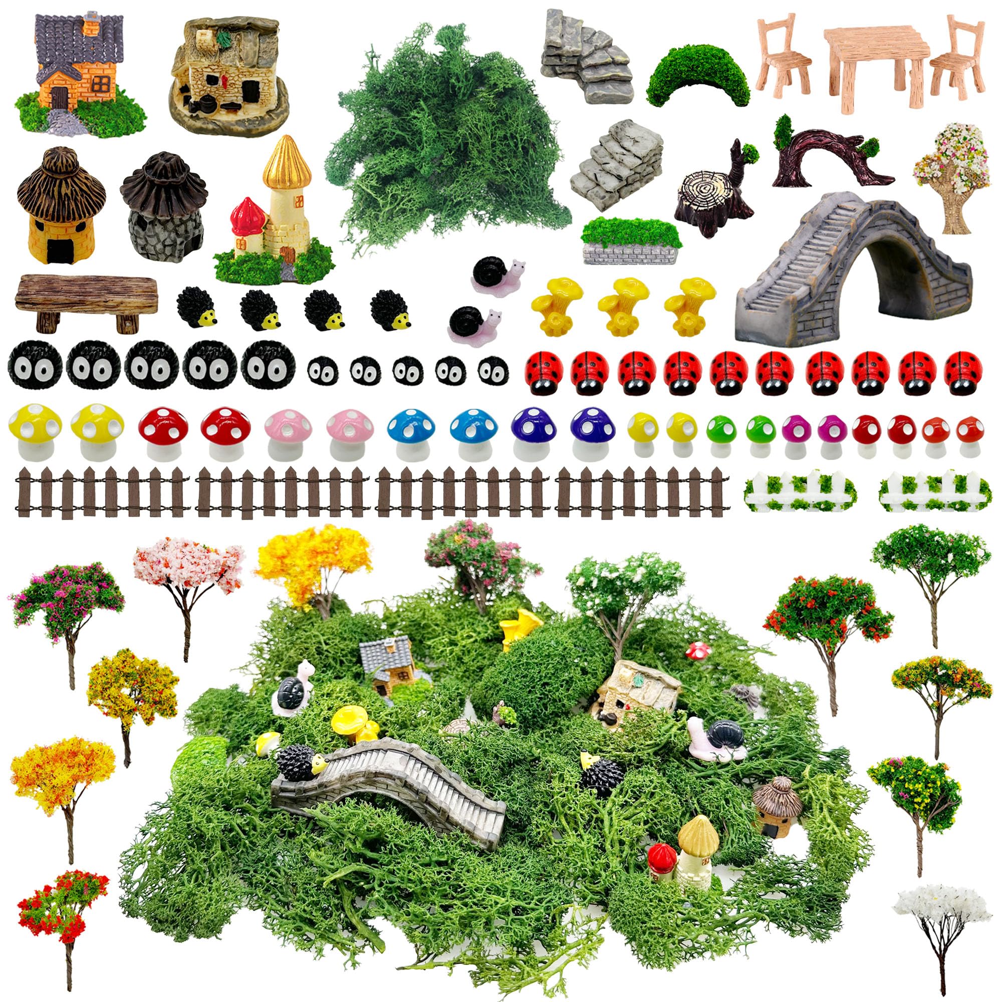 Cayway Lot 26 Accessoires Jardin Zen Miniature Vert Marron Gris