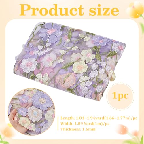 BENECREAT tissu dentelle fleurs 3D tulle mauve 1,66m