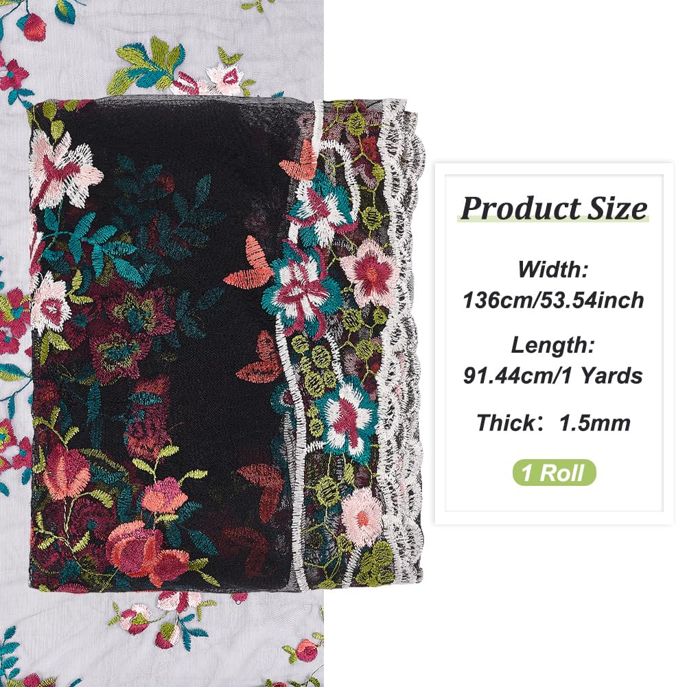 BENECREAT Tissu Dentelle Noire Fleurs 136cm 0,9m Polyester