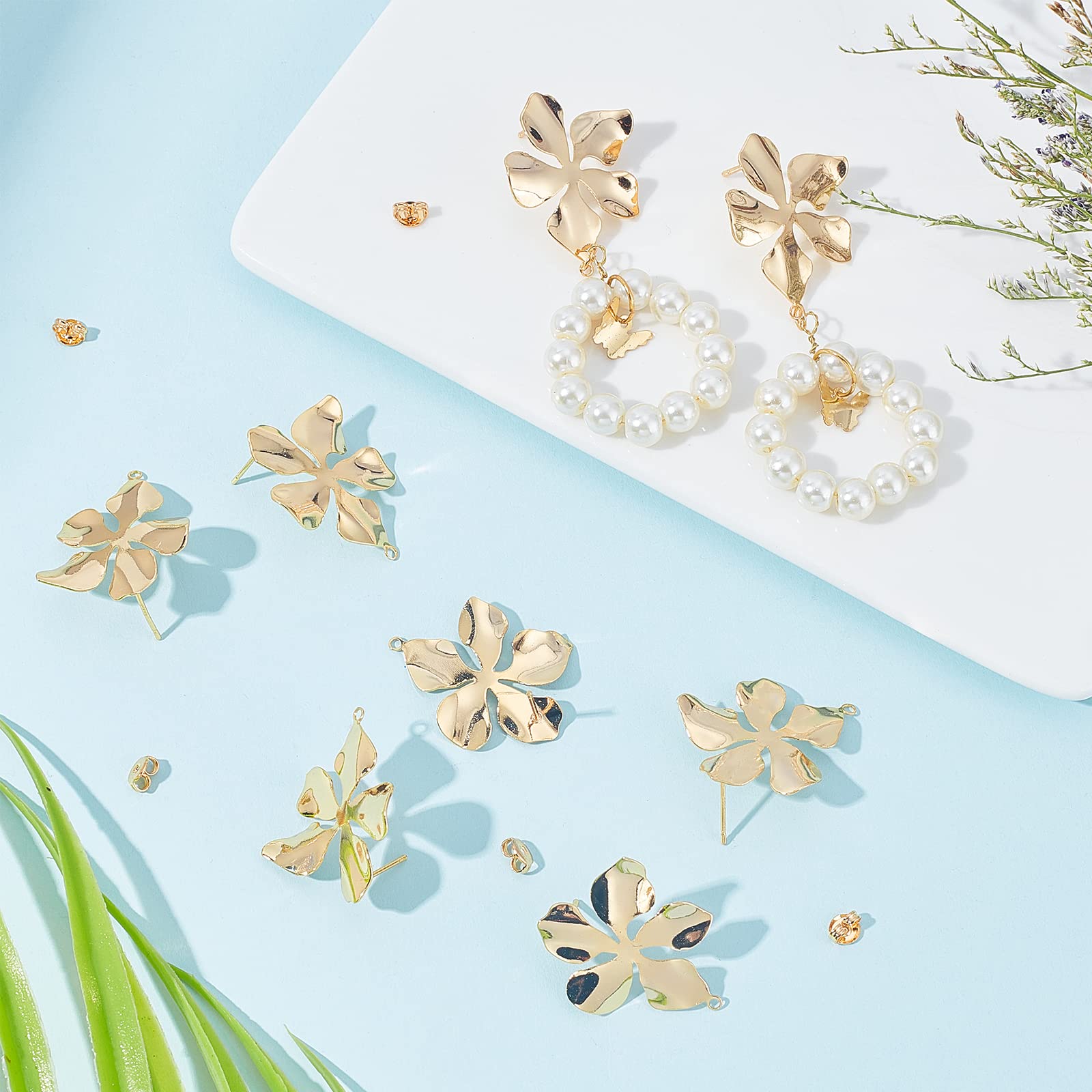 BENECREAT Boucles Oreilles Fleur Torsadée Doré 29mm x5