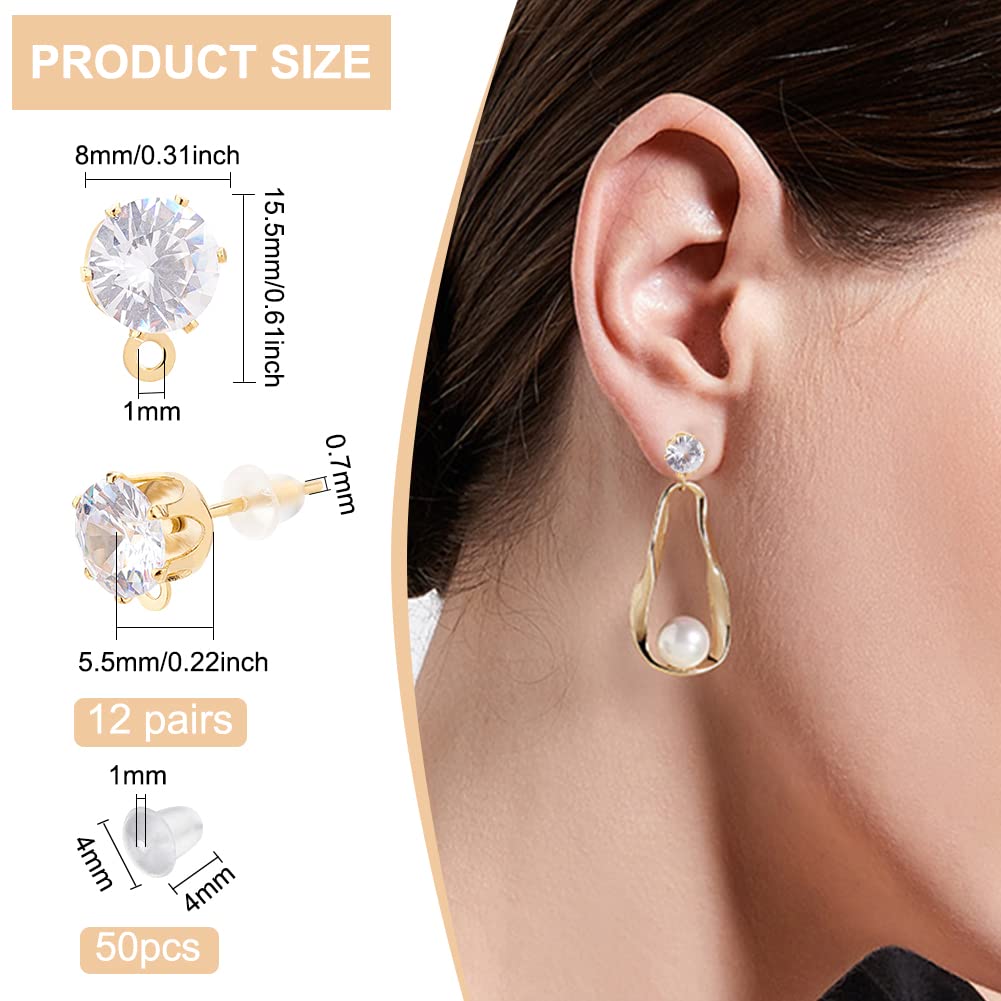 BENECREAT Clous d’oreilles plaqué or 14K zircon 12 paires