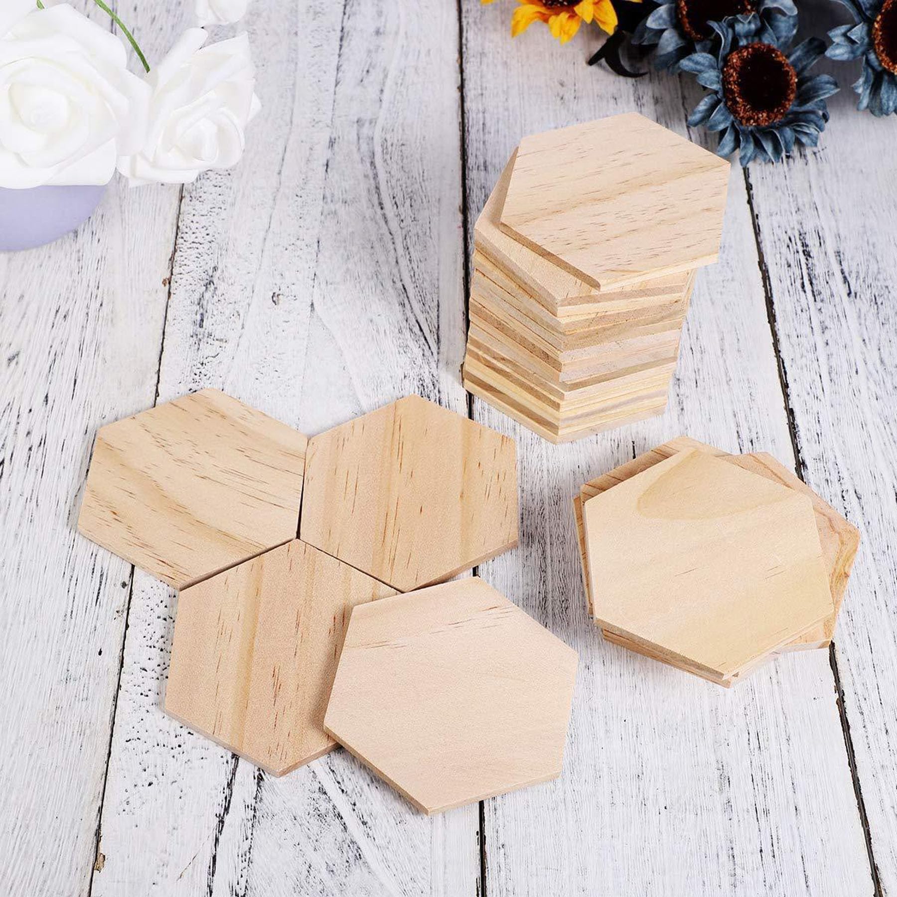 Cayway Mini Parquet Hexagone Bois 3,8 cm 50 Pièces