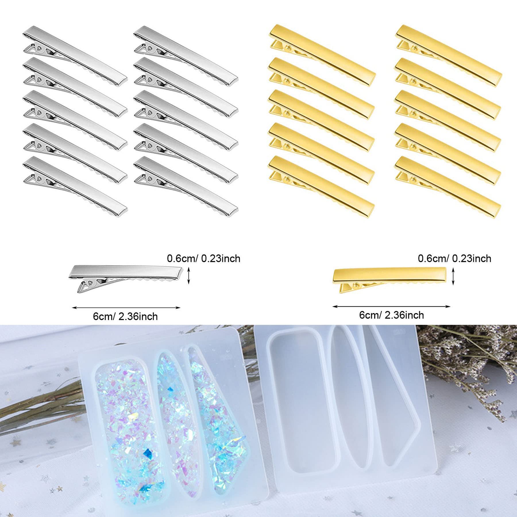 Cayway kit 7 moules résine barrettes silicone + 24 pinces