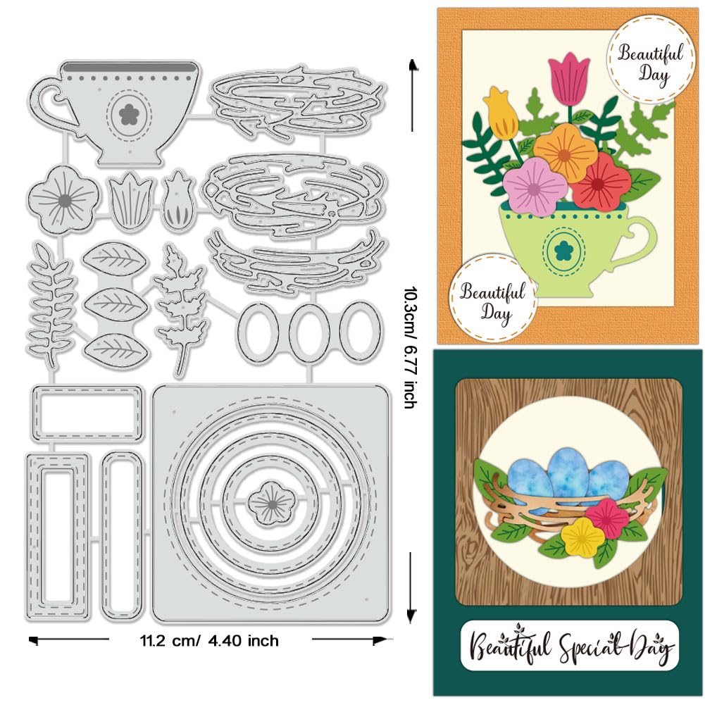 BENECREAT Dies Découpe Nid Oiseau Thé Fleurs 11,2x17,2cm