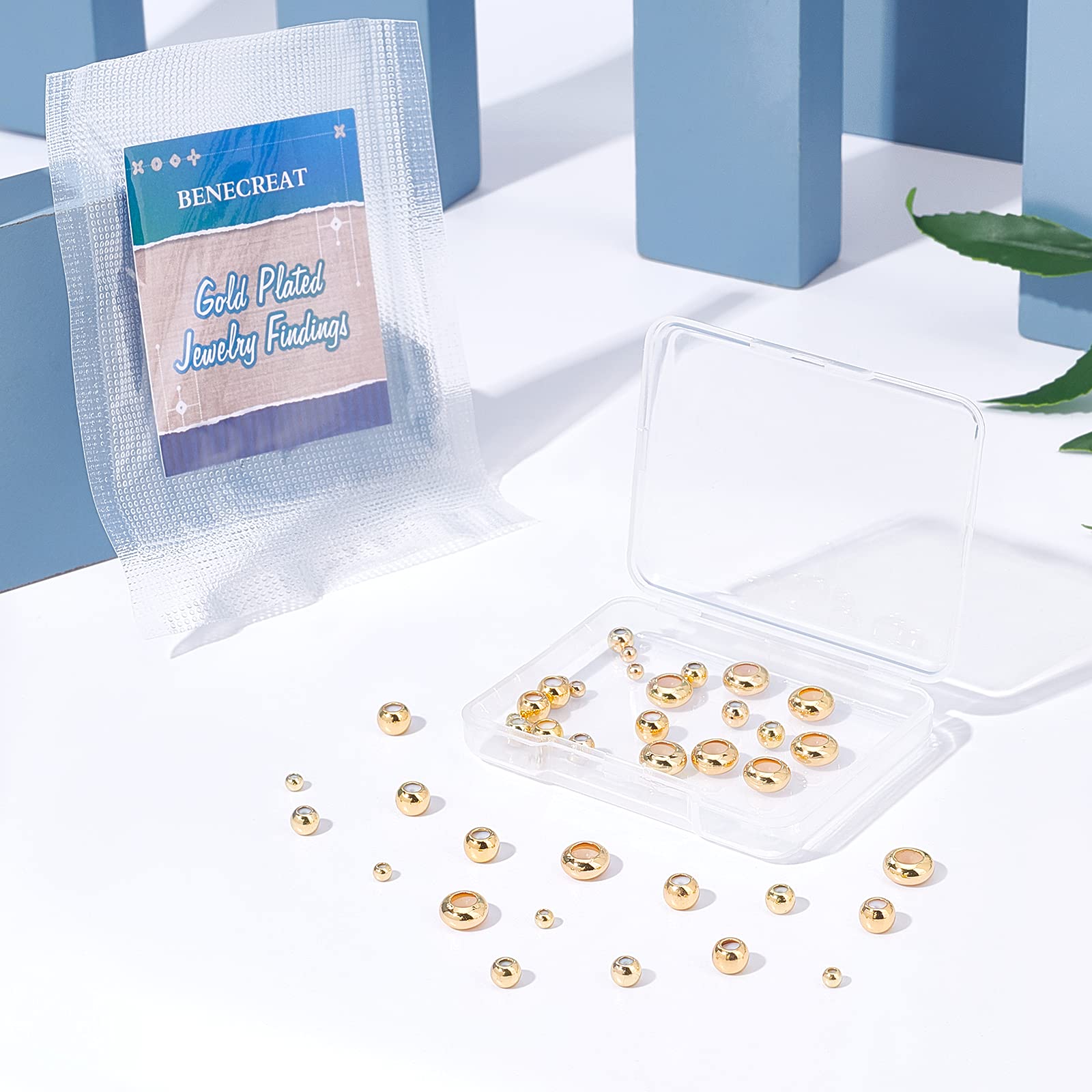 BENECREAT Perles stoppeur plaqué or 18K 40 pcs 4 tailles