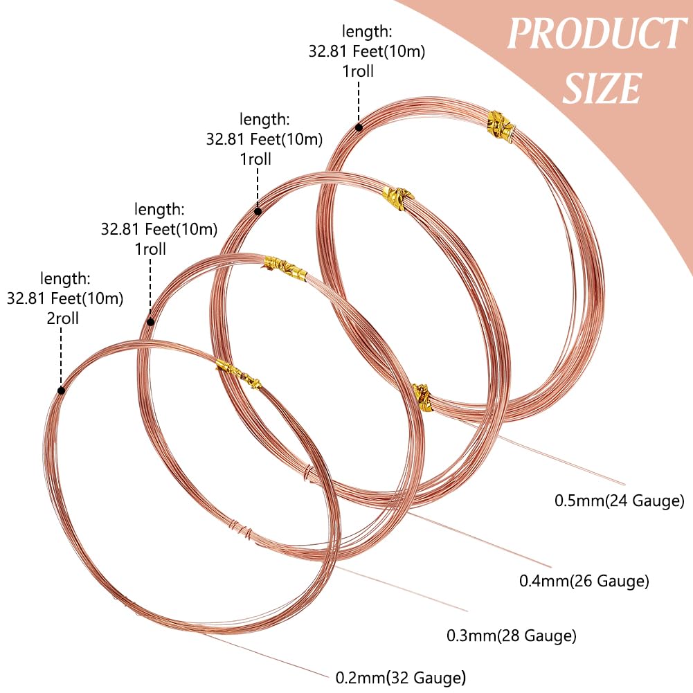 BENECREAT Fil Cuivre Nu Bijoux Rouge-Brun 4x10m 0,2-0,5 mm