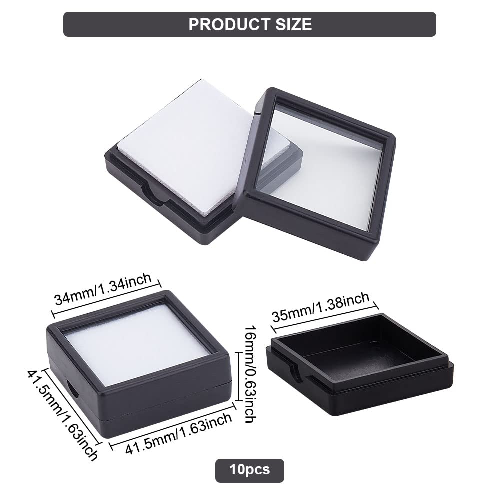 BENECREAT Boîte pierres précieuses noire 10 pcs couvercle transparent