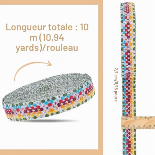 BENECREAT sangle jacquard carré 25 mm 10 m coloré