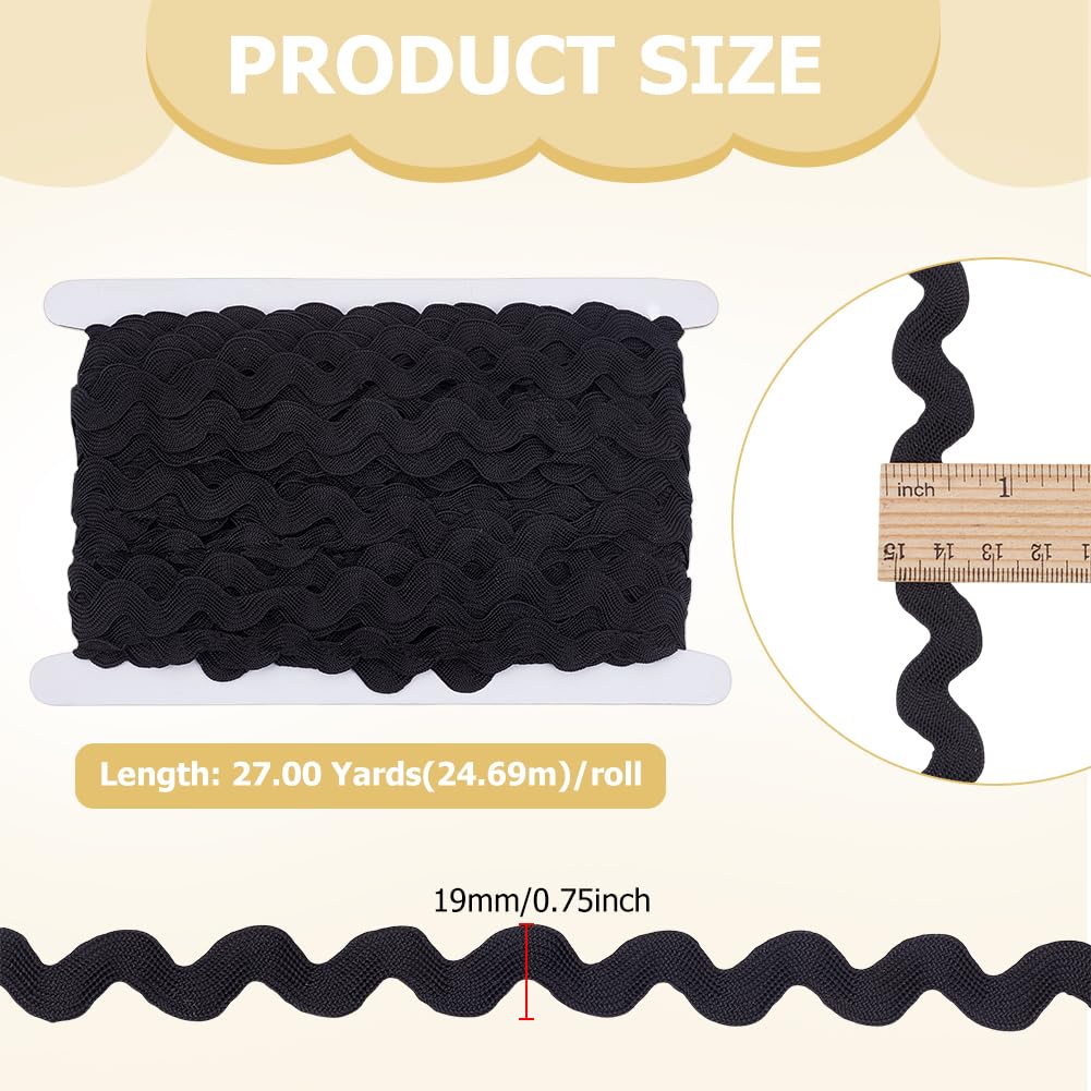 BENECREAT ruban ondulé franges noires 19mm 24,6m