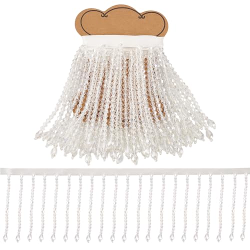BENECREAT Bordure Franges Perles Cristal galon blanc 0,9 m 9 cm