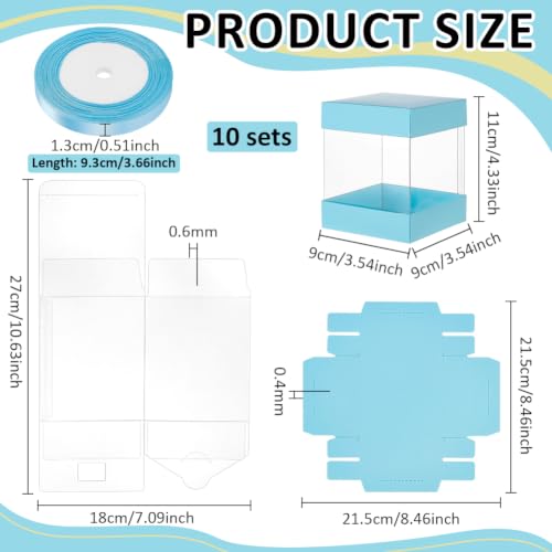 BENECREAT Boîte Cadeau Plastique Transparent Bleu Clair 10pcs 9x9x11cm