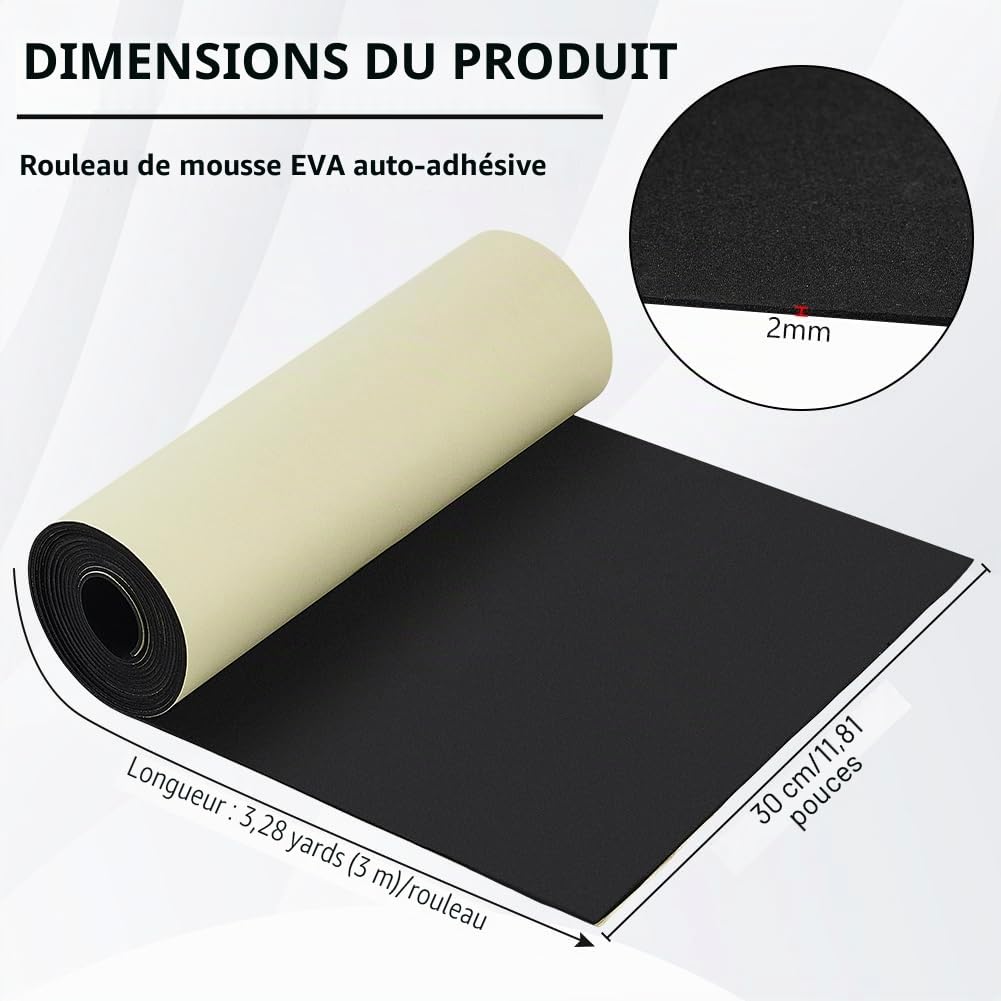 BENECREAT rouleau mousse EVA adhésive noire 300x30cm 2mm