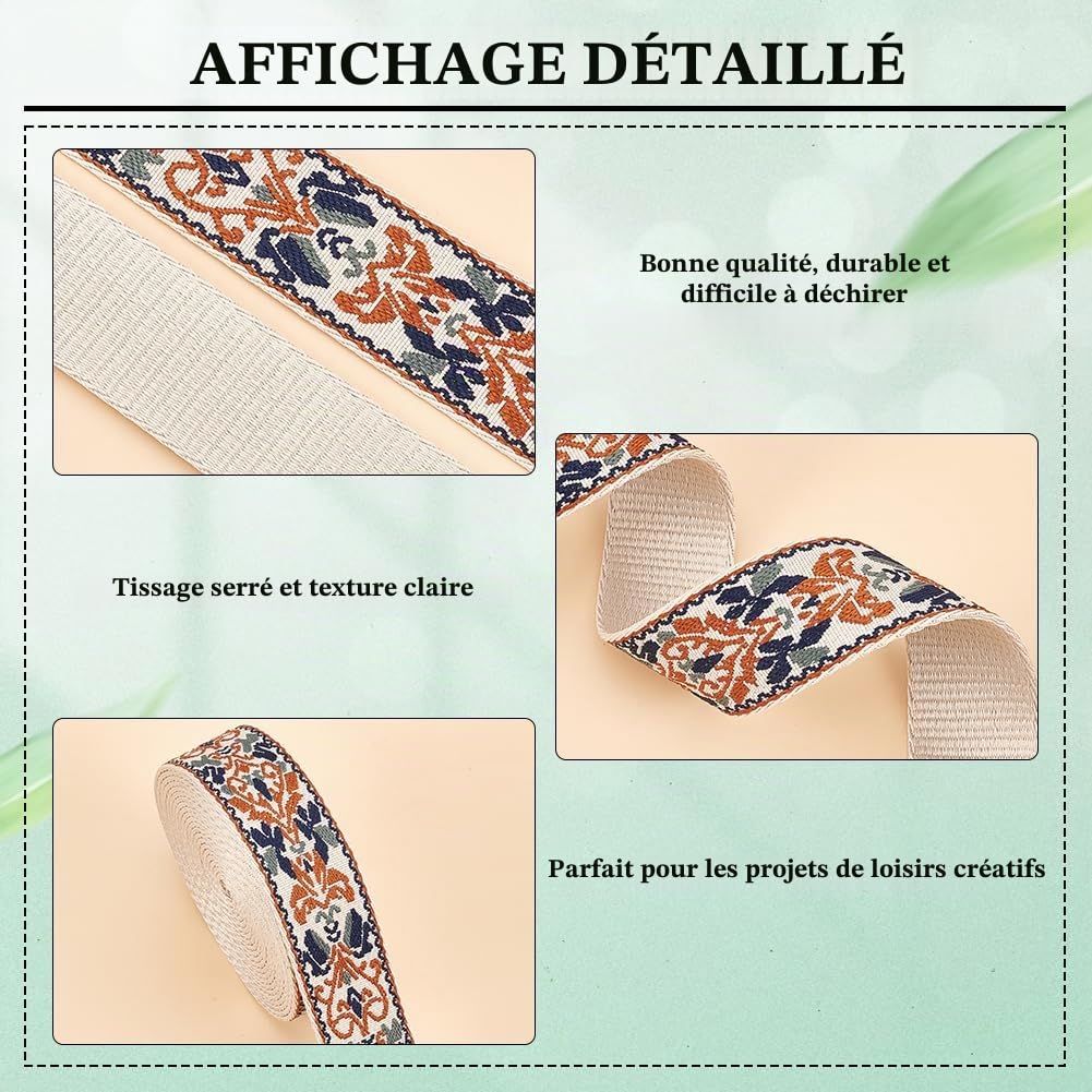 BENECREAT Beige sangle jacquard broderie 38 mm x 4,5 m