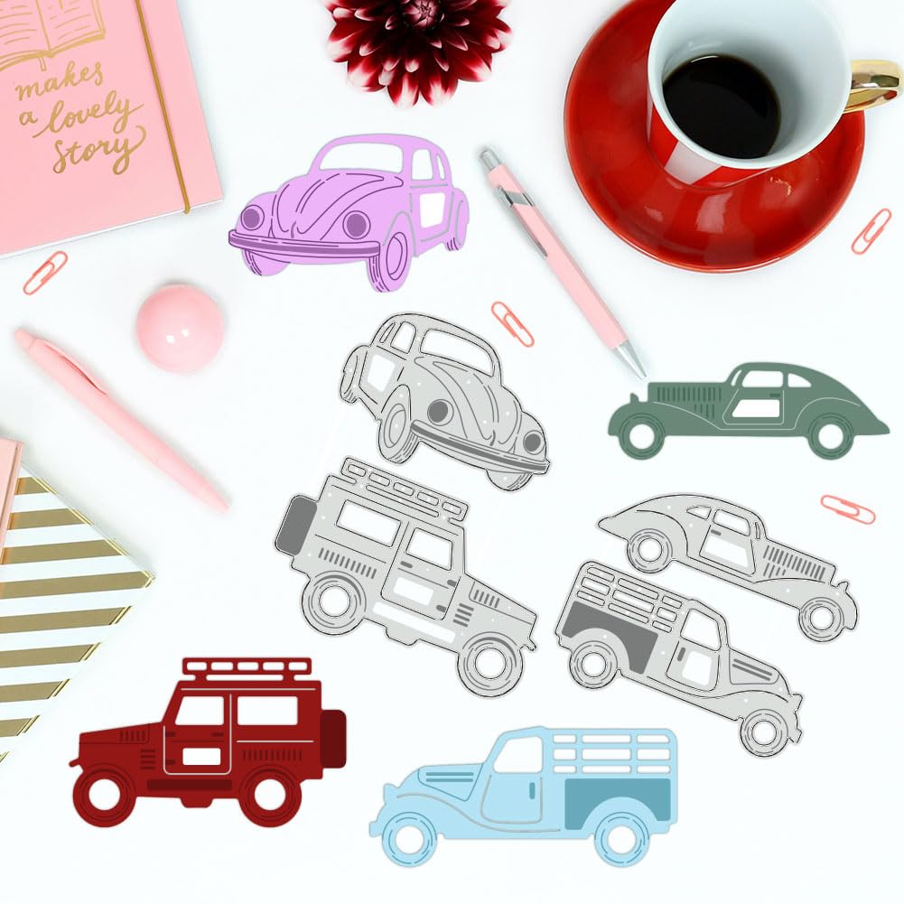BENECREAT Dies voiture métal 4 motifs lot 2 cartes enfants