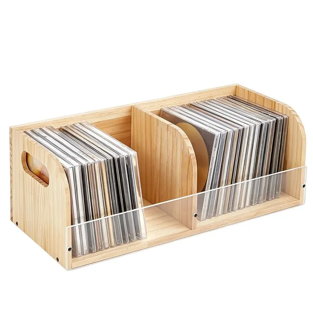 BENECREAT Porte CD bureau bois acrylique 40,1cm rangement DVD