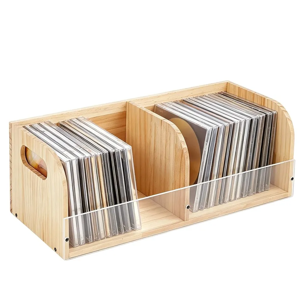 BENECREAT Porte CD bureau bois acrylique 40,1cm rangement DVD
