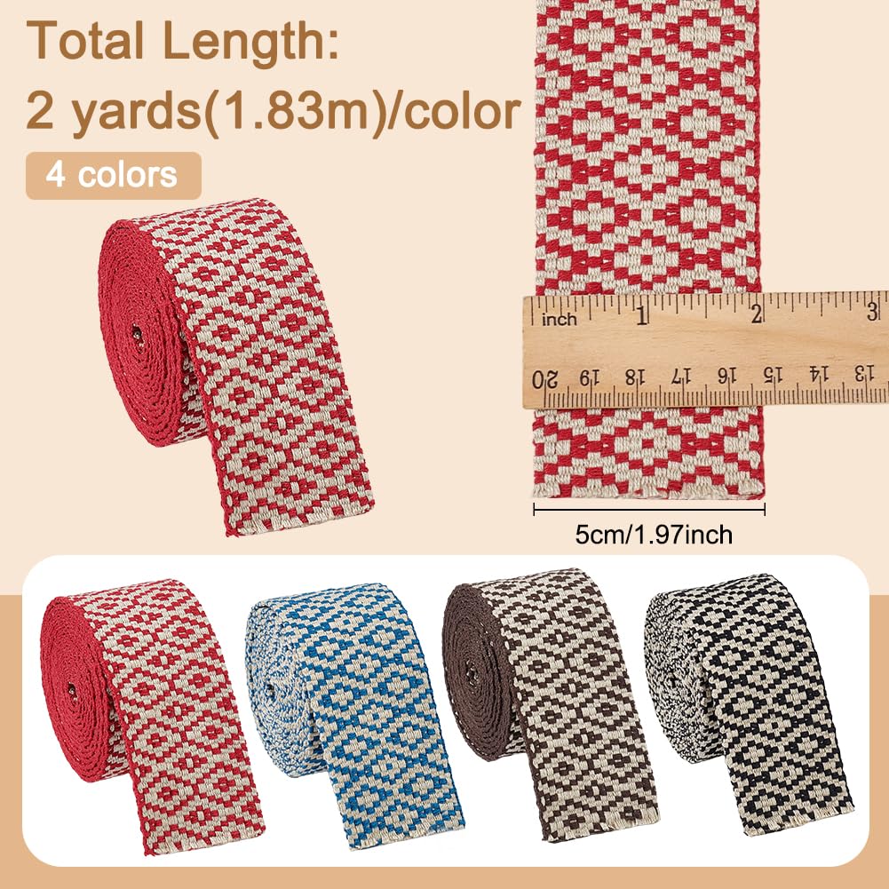 BENECREAT Ruban Jacquard Polyester Losange 50mm 4 Couleurs 8 Yards
