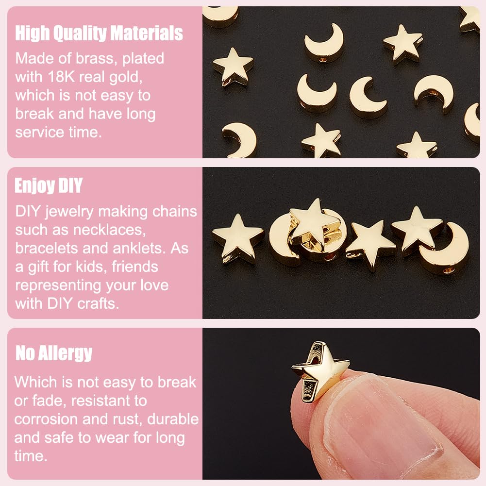BENECREAT Perles plaqué or 18K lune étoile 20 pcs