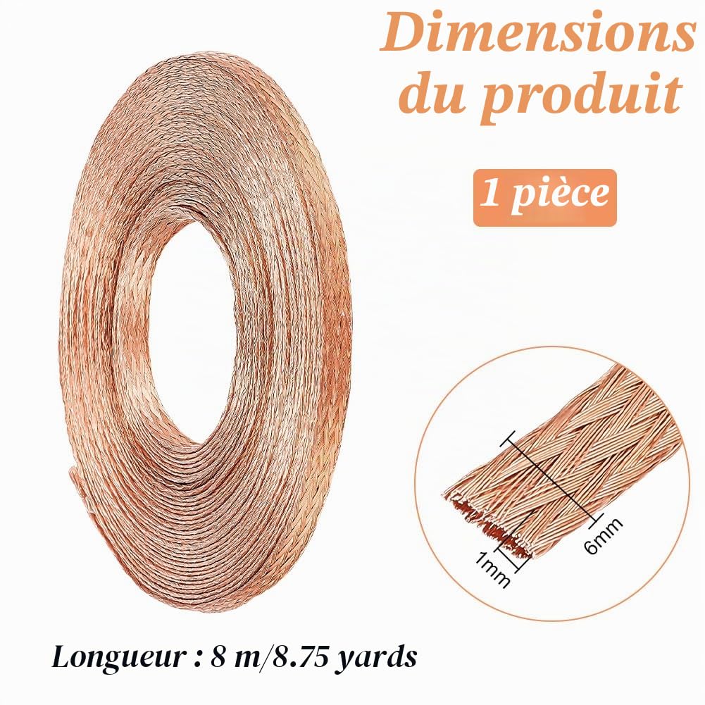 BENECREAT câble tressé cuivre 8m x 6mm blindage