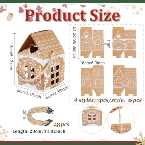 BENECREAT boîte cadeau Noël maison kraft 8x6x13 cm lot de 48