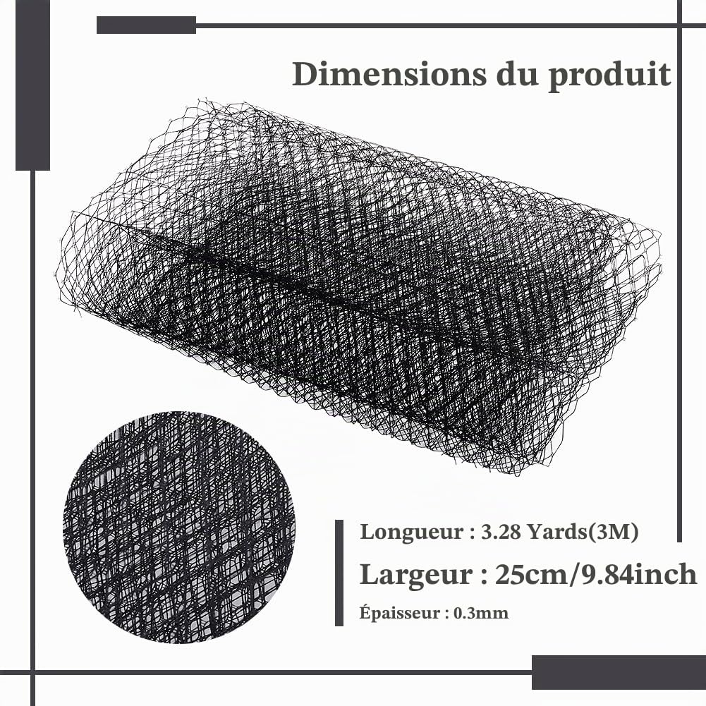 BENECREAT 3x0,25 m Tulle Filet Nylon Noir Mariage