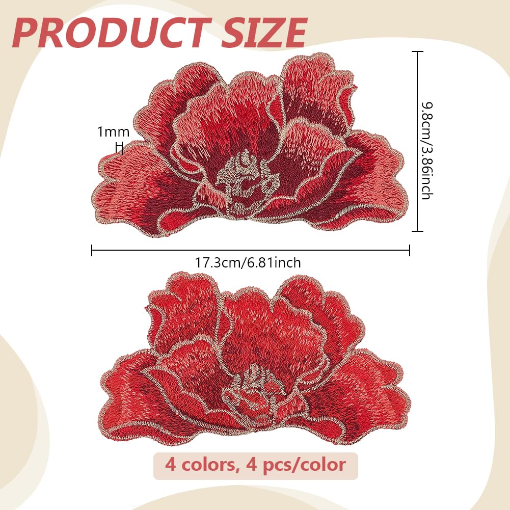 BENECREAT Appliques florales brodées pivoines 8 paires