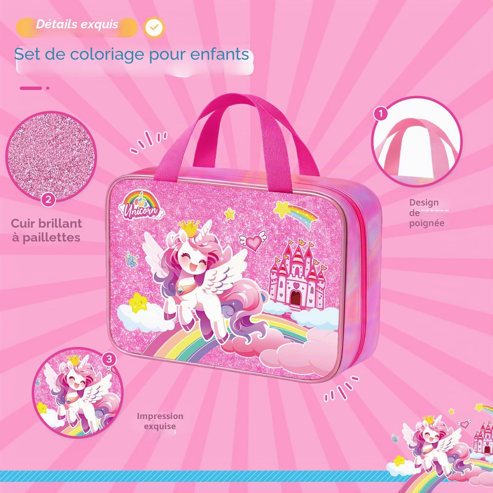 JYPS Licorne malette dessin enfant 73 pcs parfumés
