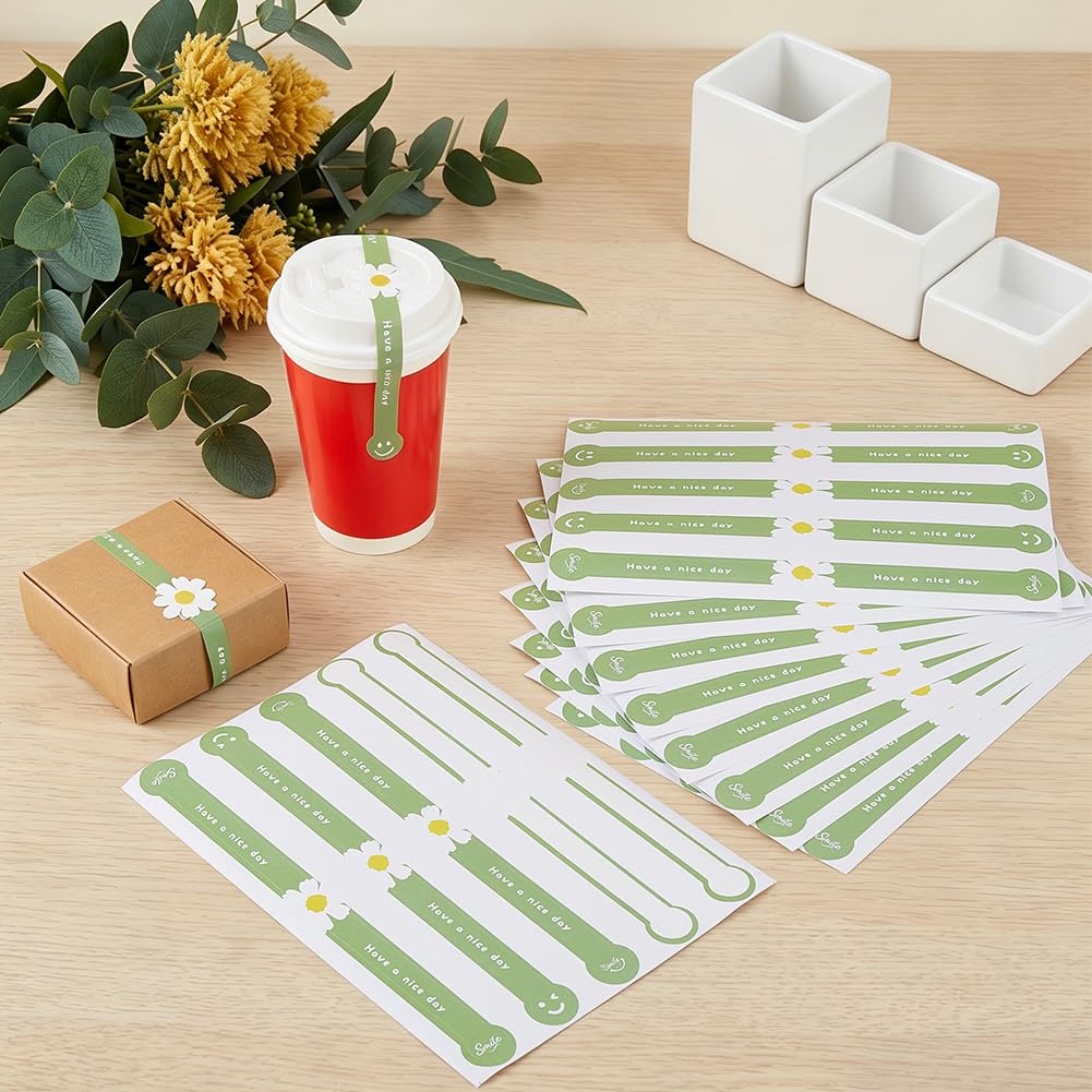 BENECREAT Autocollants Vert Fleurs Blanches 15x20,5cm x300