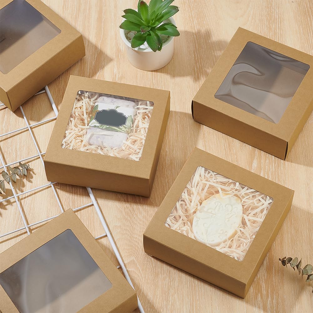 BENECREAT Boîtes Cadeau Carrées Fenêtre 14x14x5cm Kraft x50