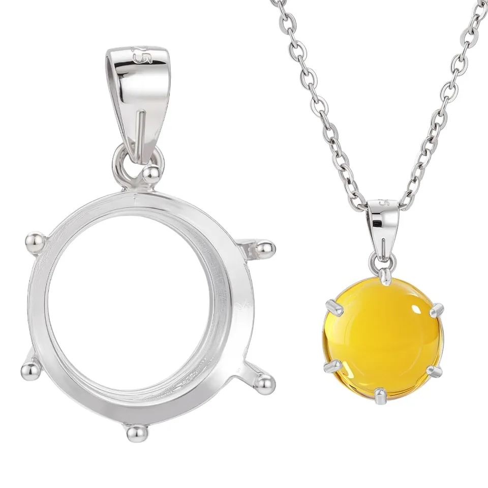BENECREAT 925 pendentif rond 6 griffes argent cabochon