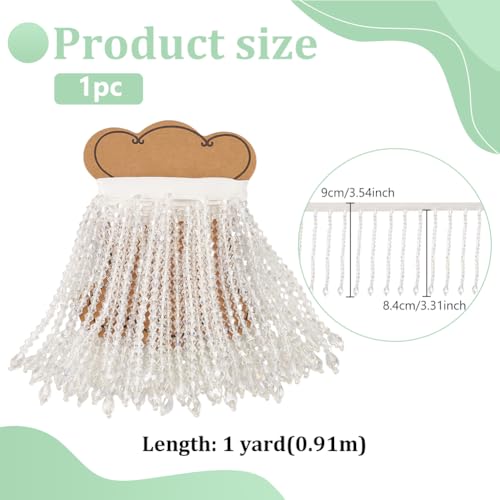 BENECREAT Bordure Franges Perles Cristal galon blanc 0,9 m 9 cm