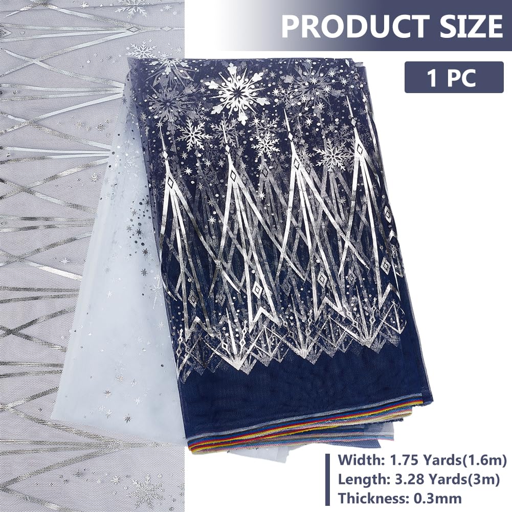 BENECREAT Flocon Neige tulle bleu marine 3m flocon argenté