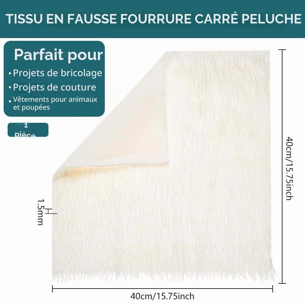 BENECREAT Tissu Fausse Fourrure Blanc 40x40 cm Doux
