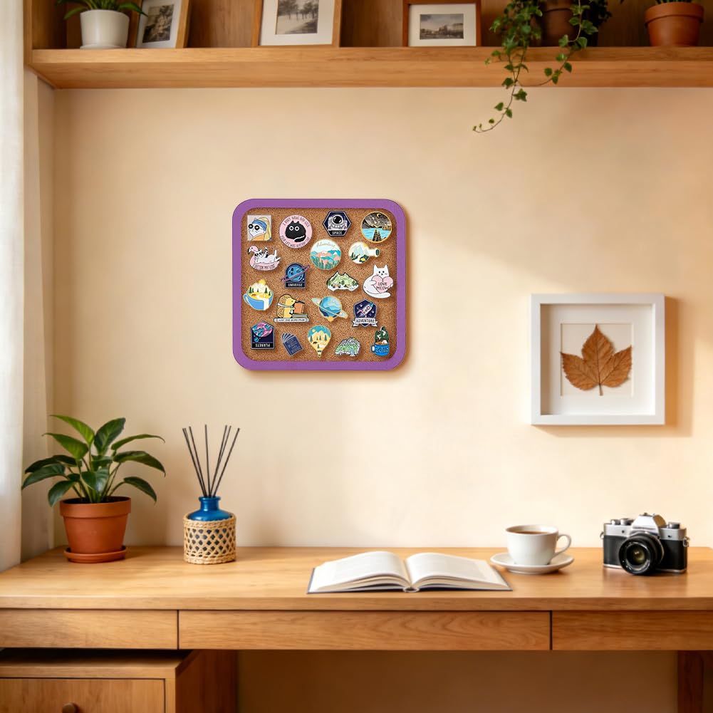 BENECREAT Tableau Liège Carré Violet 20 cm Cadre Bois