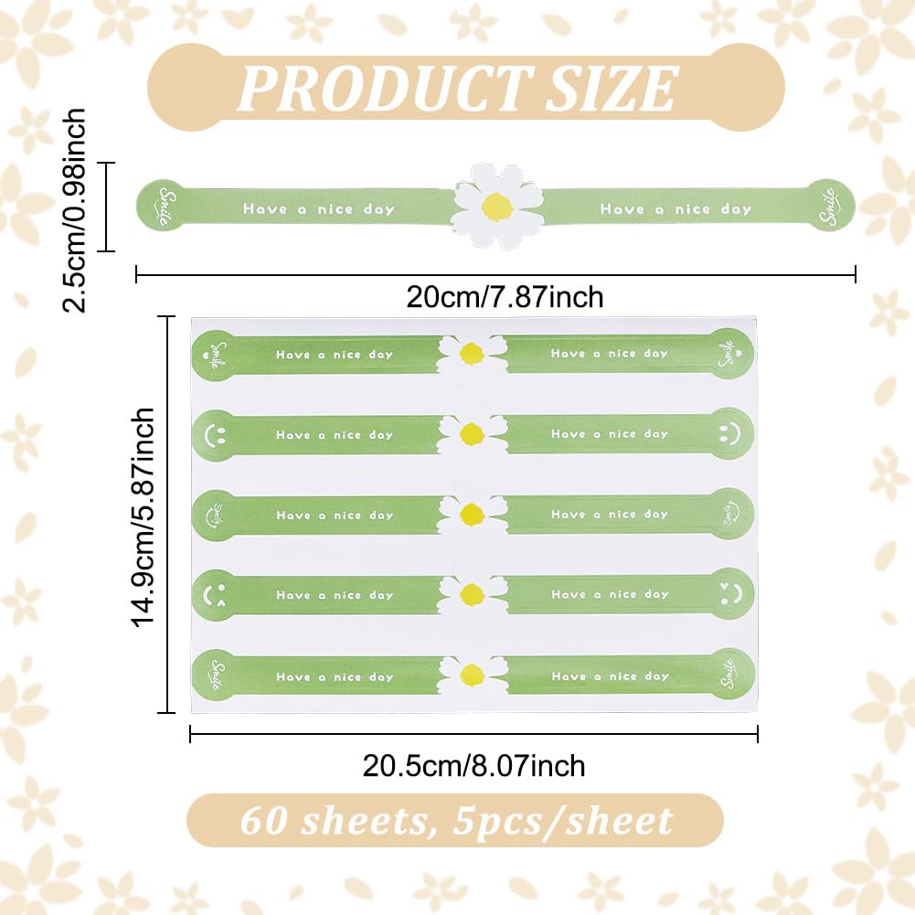 BENECREAT Autocollants Vert Fleurs Blanches 15x20,5cm x300