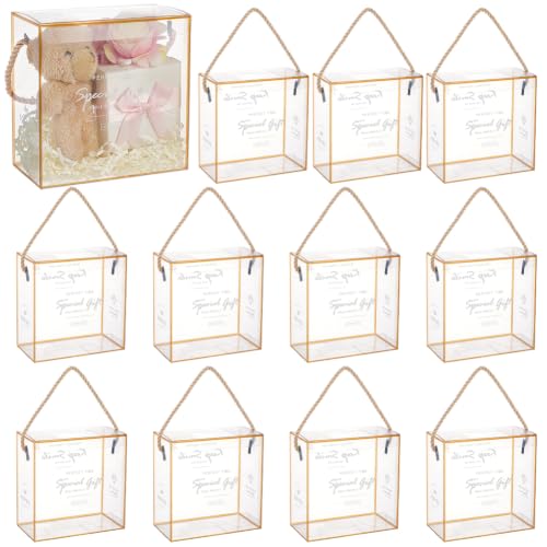 BENECREAT Boîte Cadeau Transparente Dorée 12pcs Poignée